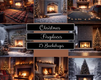 Christmas Winter Fireplace Digital Backdrop Background Maternity Wedding Photography Photo Editing Photoshop Art Candles Trees Outdoor Cozy