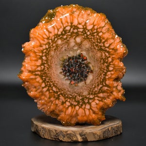 Orange Chrysanthemum Crystal Edge Vanity Tray | Luxury Jewelry Tray | Candle Tray | Perfume Tray | Crystal Display Tray