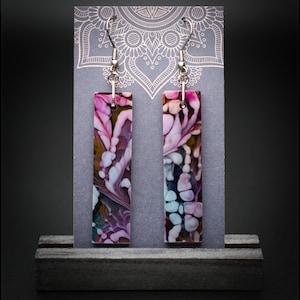 Water Lilies Large Rectangle Earrings | Lightweight Resin Dangle Earrings