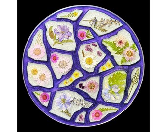 Wildflowers Geode Agate Vanity Tray | 8" Round Flower Tray | Jewelry Tray | Decorative Vanity Tray Stand with feet