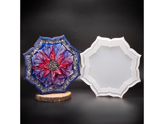 8 inch Glossy Flower Border Tray Mold |  3D Resin Flower Bloom Mold | Silicone Flower Tray Coaster Mold