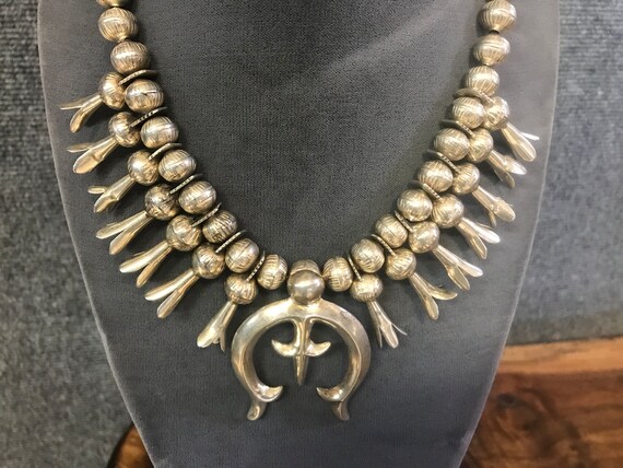 Silver squash blossom necklace deals