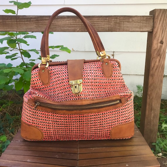 A large brown leather monogrammed Gladstone bag - Belle and Beast