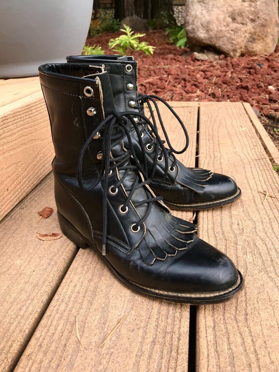 Vintage Ladies Leather Justin Kiltie Boots in Black Size 5.5 - Etsy