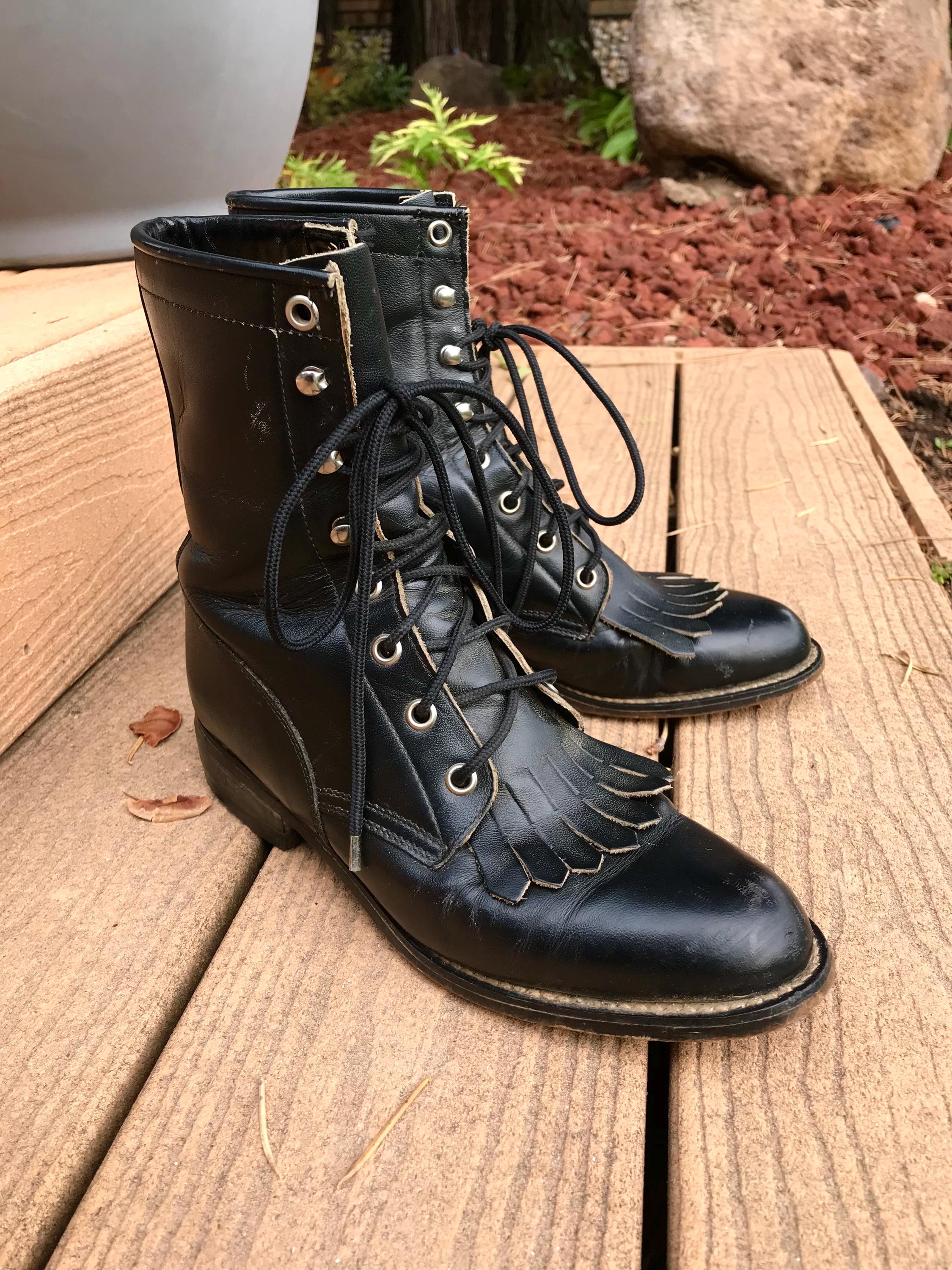 Vintage Ladies Leather Justin Kiltie Boots in Black Size 5.5 - Etsy