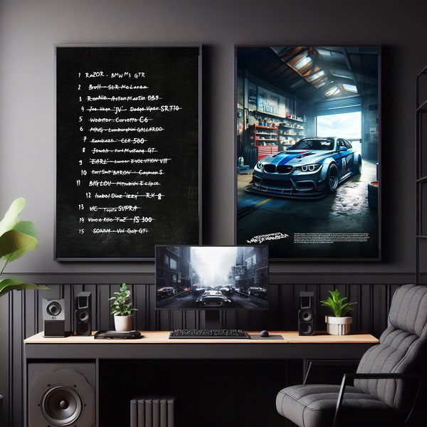 Set of 2 - Need for Speed Most Wanted Blacklist, BMW M3 GTR | Modern Home Decor Wall Art Prints *iNSTANT DOWNLOAD*