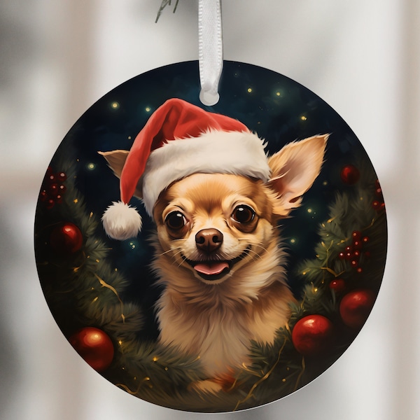 Cute chihuahua Dog Christmas Ornament, Sublimation Designs,  Christmas Round Ornament Design, Instant Download, Christmas Ornaments Png