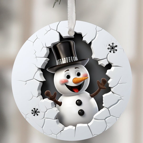 3D Snowman Christmas Ornament Png, Sublimation Designs,  Christmas Round Ornament Design, Instant Download, Christmas Ornaments Png Design