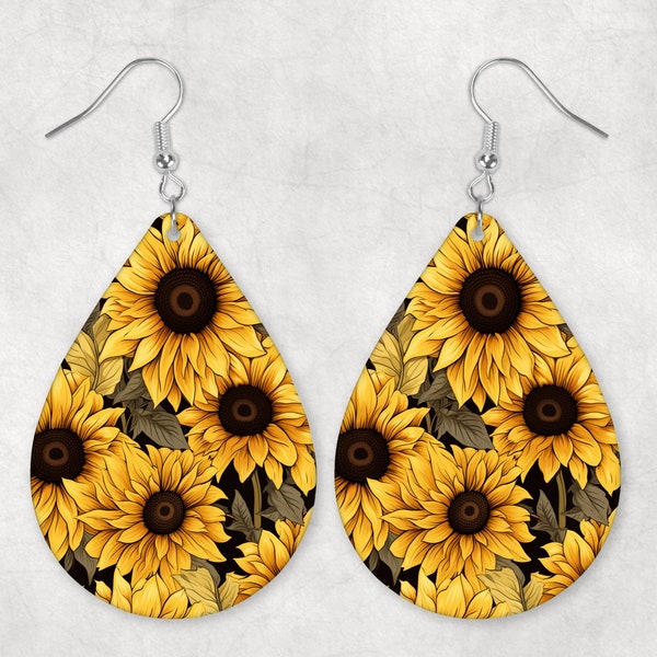 Sunflowers Teardrop Earring Png, Sublimation Designs, Earring Blanks Design, Instant Download, Earring PNG File, Teardrop PNG, Sublimation