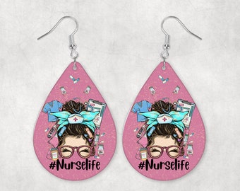 Nurse Life Sublimation Design, Teardrop Earrings PNG, Sublimation Earring Design Template PNG, Digital Download, Earring Blanks Design PNG