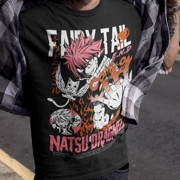 Fairy Tail Natsu Dragneel Shirt, Gray Fullbuster, Gajeel Redfox ,Fairy Tail Guild,Happy, Iron Dragon Slayer, Dragon Slayers, Anime T-Shirt