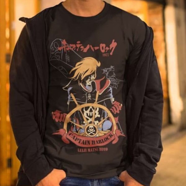 Captain Harlock, Anime Space Pirate, Japanese Cartoon Anime T-shirt, Space pirate Captain Harlock Skull by Leiji Matsumoto