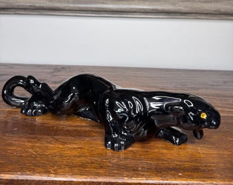 Vintage Mcm Black Panther Black Jaguar Stalking RARE Large Ceramic