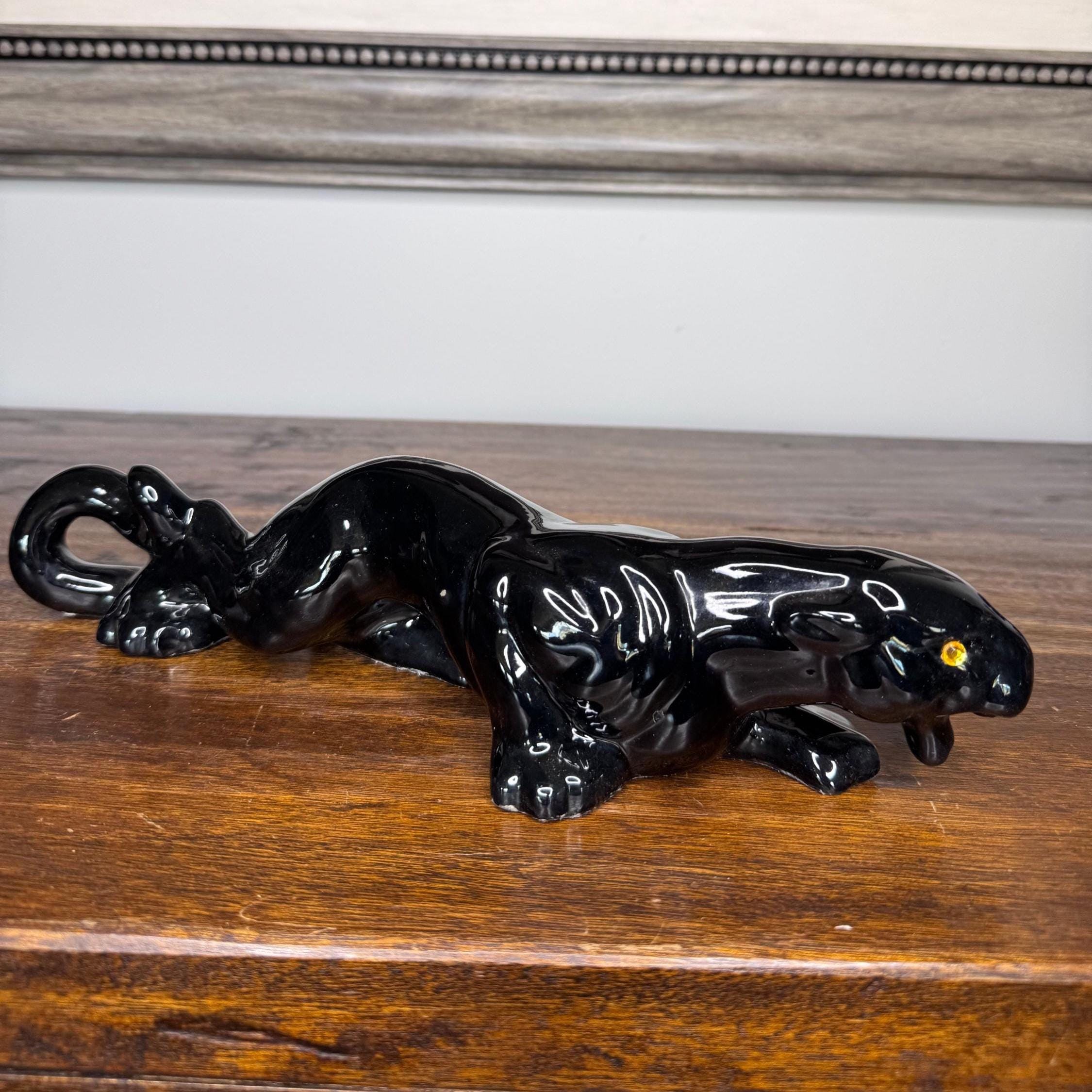 Vintage Black Ceramic Panther - Etsy