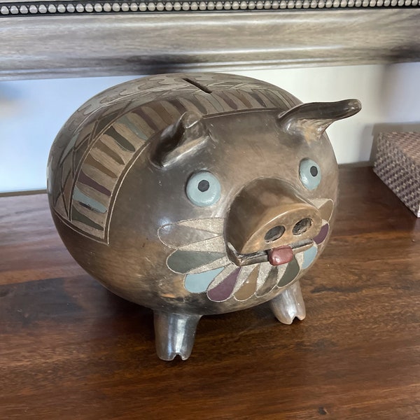 Large Vintage Mexican Tonala folk art piggy bank
