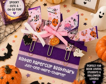 Halloween Ribbon Paperclip Bookmark, Cute Planner Clip, Spooky Ghost Bookmark, Ghost Bookmark, Handmade Bookmark, Halloween Bookmark