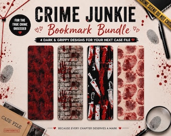 Crime Junkie Bookmark Bundle, True Crime Bookmarks, Dark Aesthetic Bookmark Set, Laminated Horror Bookmarks, Crime Reader Gift