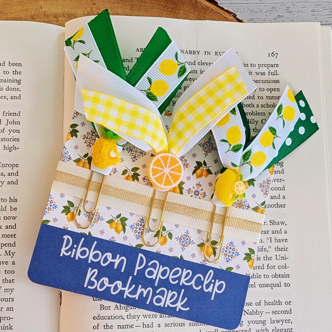 Paperclip Ribbon Bookmarks Lemon Ribbon Paperclip Bookmarks, Cute Lemon Planner Clips, Bookish ...