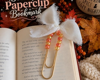 Fall Beaded Paperclip Bookmark, Gold Paperclip Bookmark, Iridescent Bead Bookmark, Chiffon Bow Bookmark, Book Lover Gift, Handmade Bookmark
