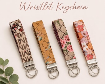 Designer Faux Leather Keychain Wristlet, Designer Inspired Pattern Wristlet,  Luxury Print Keychains, Handmade Keychain, Handmade Wristlet