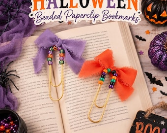 Halloween Beaded Paperclip Bookmark, Ribbon Bookmark, Spooky Bookmark, Ghost Book Lover Gift, Planner Clip, Fall Reading Accessory