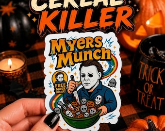 Myers Munch Cereal Sticker, Slasher Movie Vinyl Sticker, Spooky Halloween, Retro Slasher Sticker, Halloween, Halloween Movie Sticker,