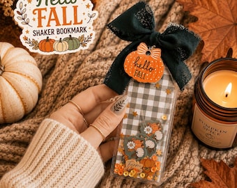 Hello Fall Shaker Bookmark | Handmade Autumn Bookmark | Pumpkin Bookmark | Fall Reader Gift | Book Lover Gift | Cozy Reading Accessory