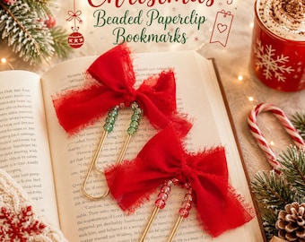 Christmas Beaded Paperclip Bookmark, Christmas Bookmark, Large Gold Paper Clip Bookmark, Holiday Bookmark, Paperclip Bookmark,  Reader Gift
