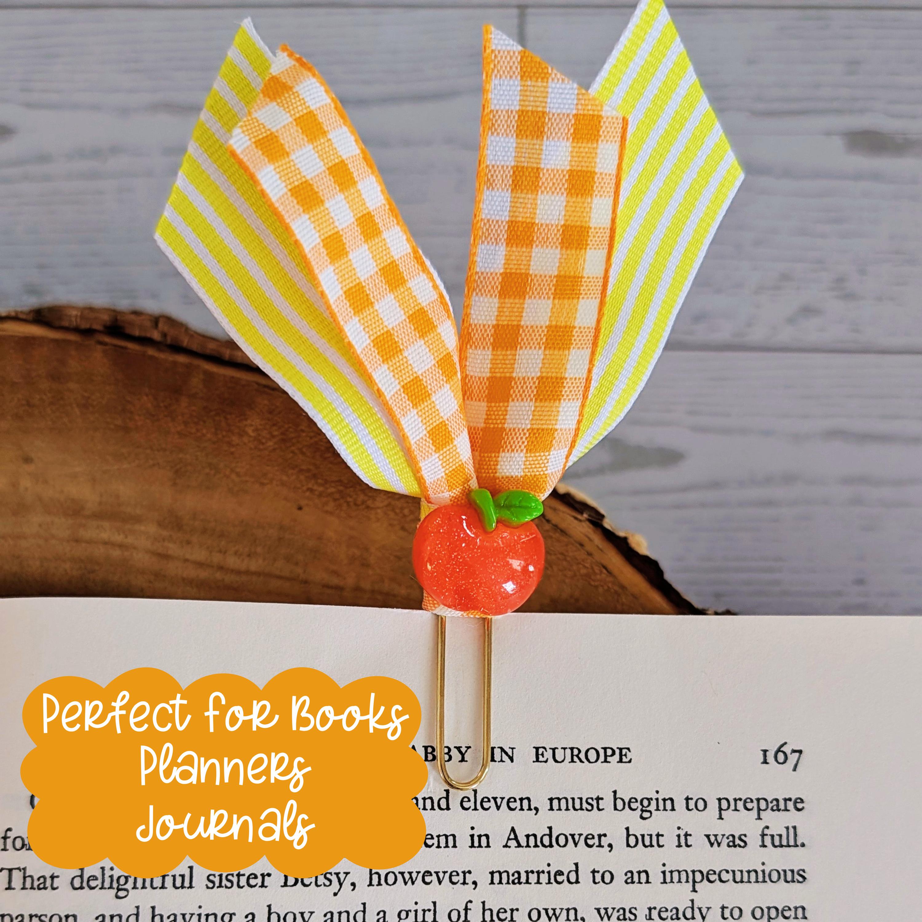 Paperclip Ribbon Bookmarks Peach Lemon Ribbon Paperclip Bookmark Set, Fruit Bookmark Set, Floral ...
