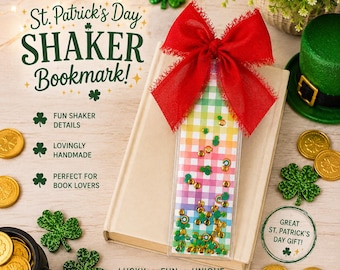 St. Patrick’s Day Shaker Bookmark, Rainbow & Shamrock Bookmark, Lucky Bookish Gift, Shamrock Bookmark, Festive Bookmark, Handmade Bookmark