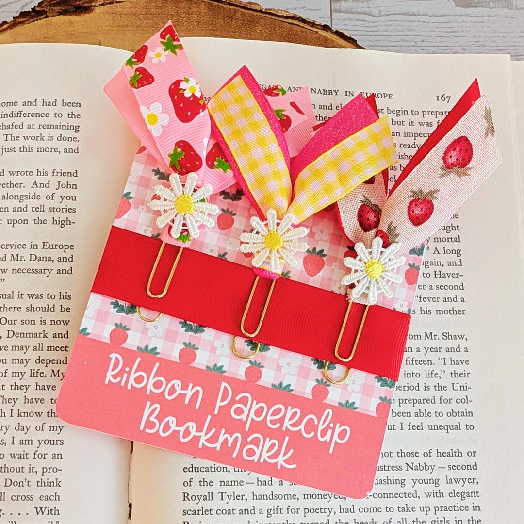 Paperclip Ribbon Bookmarks Strawberry Ribbon Paperclip Bookmarks, Strawberry Bookmark Clips, Cute ...