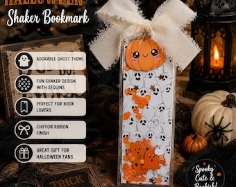 Halloween Shaker Bookmark, Handmade Halloween Bookmark, Spooky Bookmark, Fall Reading Gift, Ghost Bookmark, Book Lover Gift, Reader Gift