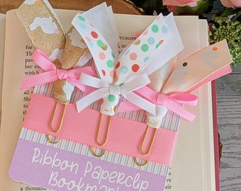 Easter Ribbon Planner Clips, Bunny Paperclip Bookmark, Spring Stationery, Planner Accessories, Pastel Bookmark Set, Easter Basket Stuffer