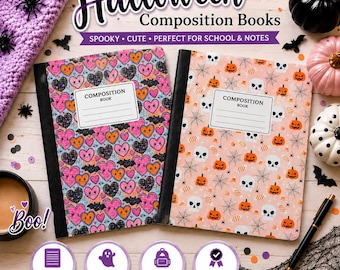 Halloween Composition Book, Spooky Notebook, Halloween Journal, Cute Halloween Notebook, Halloween School Supplies, Fall Stationery