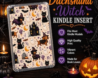 Dachshund Witch Kindle Insert, Halloween Kindle Insert, pooky Dog Kindle Case Insert,  Cute Halloween Kindle Decor, Witchy Kindle Skin