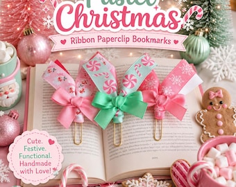 Pastel Christmas Ribbon Paperclip Bookmark, Christmas Bookmark, Handmade Ribbon Bookmark, Paperclip Bookmark, Festive Bookmark, Journal Clip