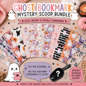 Ghost Bookmark Mystery Scoop Bundle, Cute Spooky Bookmarks, Random Ghost Bookmark Grab Bag,  Book Lover Gift,  Mystery Bookmark Pack