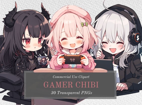 Chibi Anime Gamer Girls Clipart Bundle - Kawaii, Happy, Goth ..., حجم الصورة 570x422