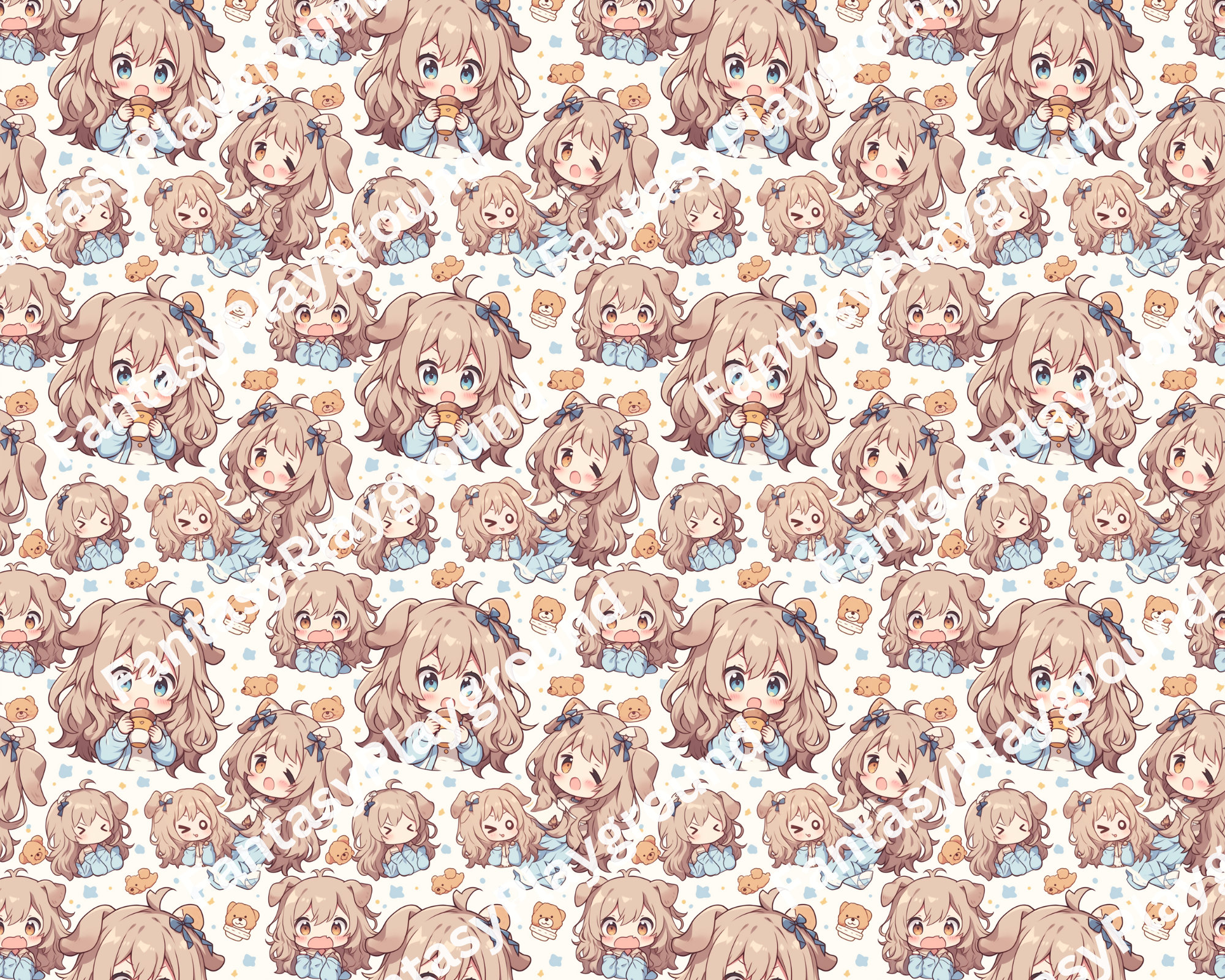CUTE CHIBI ART Chibi Anime Seamless Pattern Printable Digital Paper ...