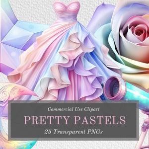 Pretty Pastel Color Clipart Bundle - Gothic, Dress, Space, Knife - 25 Transparent Background PNGs For Commercial Use - Digital Download