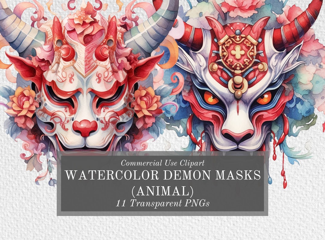 Demonic Activity Using Animal Watercolor Japanese Demon Animal Face Clipart - Hannya Tattoo Style ...