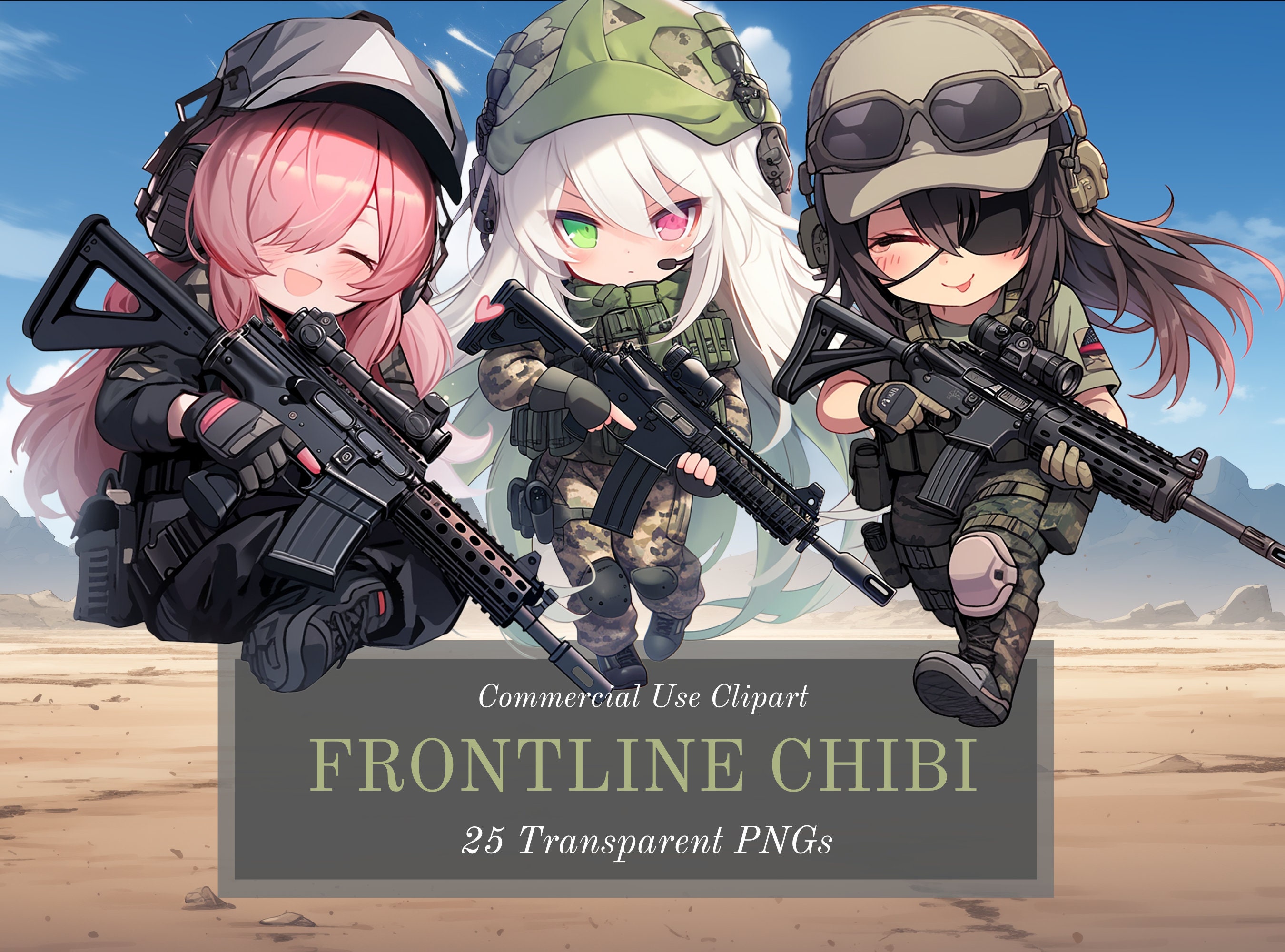 Frontline Chibi Clipart Bundle - Kawaii and Fierce Military Women 