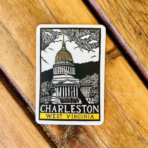West Virginia Vinyl Sticker, Charleston Capitol building, Durable, weatherproof, waterproof