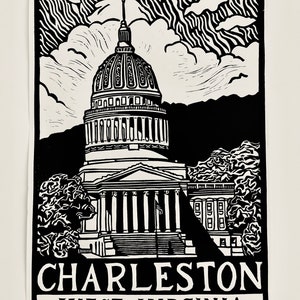 Charleston, West Virginia Capitol Linocut print