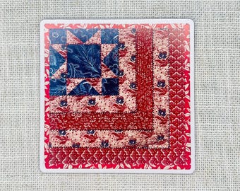 American Flag Quilt Block Fridge Magnet | Fabric Art, Locker Decor (3" x 3")