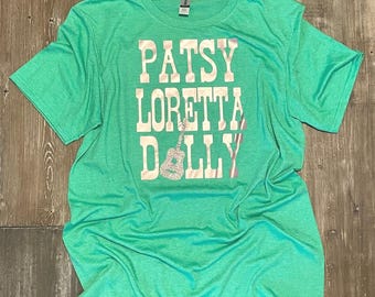 Country western-T-shirt: Patsy Loretta Dolly Tee - Iers gemêleerd