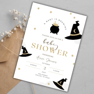 Halloween Baby Shower Invitation: Witch Theme, Editable Template (PDF)