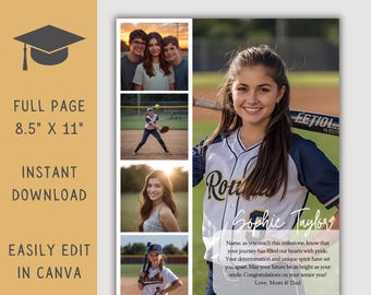 High School Senior Jahrbuch-Anzeigenvorlage, bearbeitbares ganzseitiges Jahrbuch-Anzeigenlayout, Abschluss-Tribut, personalisierte Fotocollage-Schulanzeige