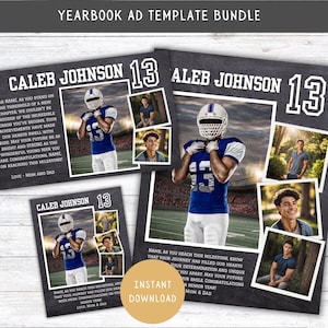 High School Senior Yearbook Ad Football Template, Full Page Yearbook Ad Layout, Half Page Graduation Tribute, Quarter Page Senior Ad