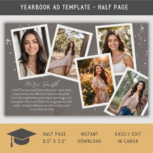 Half Page Yearbook Ad Template Canva, High School Senior Yearbook Ad Template, Graduation Tribute, Personalized Photo Collage School Ad